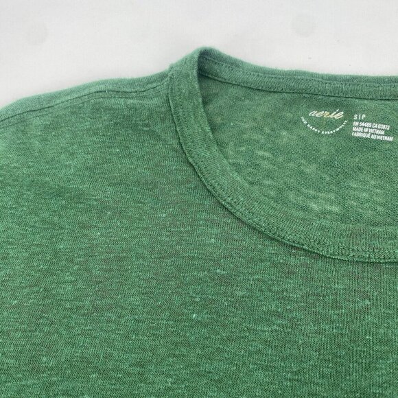 Aerie Size Small Breezy Boyfriend Linen Blend T-Shirt Green Happy Right Here - Picture 7 of 13